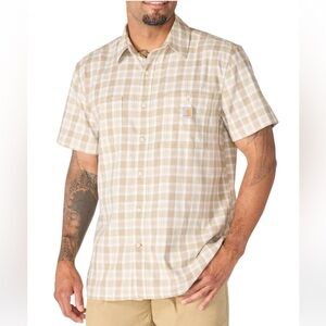 Carhartt Bozeman Men's SS relaxed fit Beige Plaid Button-Down Shirt small NWOT